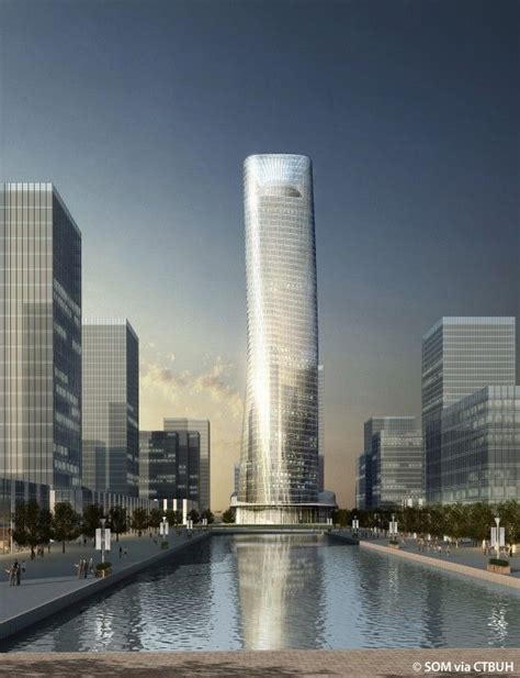 An Artists Rendering Of A Skyscraper Next To A Body Of Water In Front