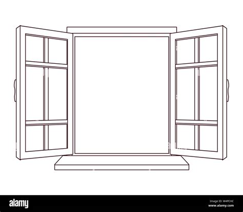 House Window Open Cartoon Isolated In Black And White Stock Vector