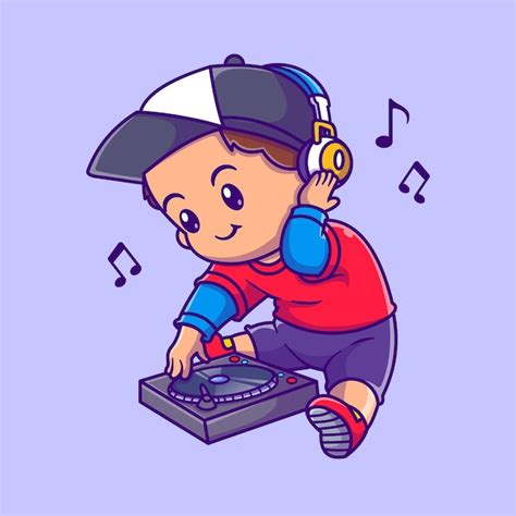Premium Vector Cute Boy Playing Dj Music Cartoon Vector Icon