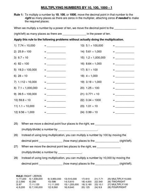 9 Dividing By 10 100 1000 Worksheets