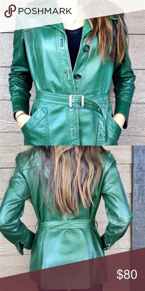 Vintage Green Leather Jacket With Accent Belt Green Leather Jackets