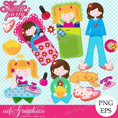 items similar to slumber party cute pink girls sleepover clipart digital png clipart for