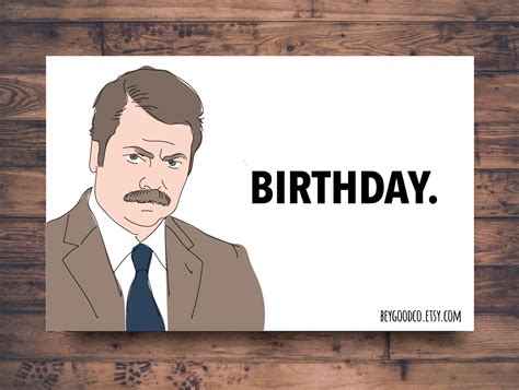 Ron Swanson Birthday Printable Birthday Card Funny Etsy