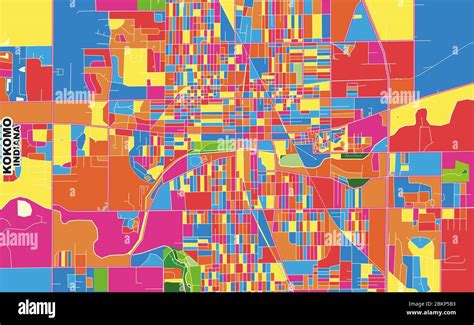 Colorful Vector Map Of Kokomo Indiana Usa Art Map Template For