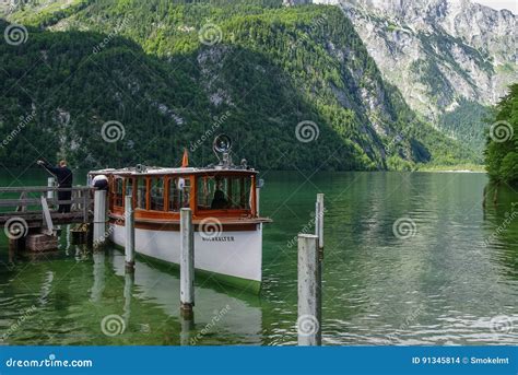 Tourist Boat On Pier Mountain Lake Koenigssee Bavaria Editorial Stock