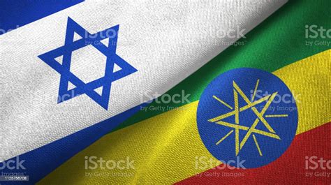 Ethiopia And Israel Two Flags Together Textile Cloth Fabric Texture