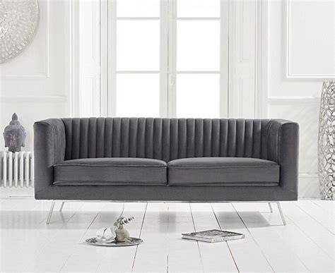 Grey Velvet 2 Seater Sofa With Ribbed Back Homegenies
