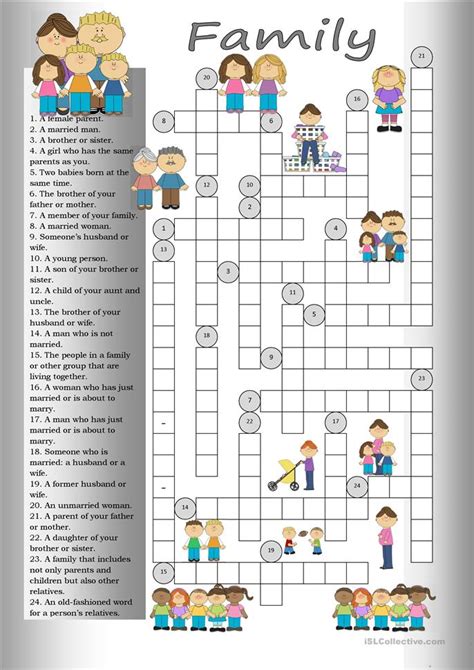 crossword family worksheet  esl printable worksheets