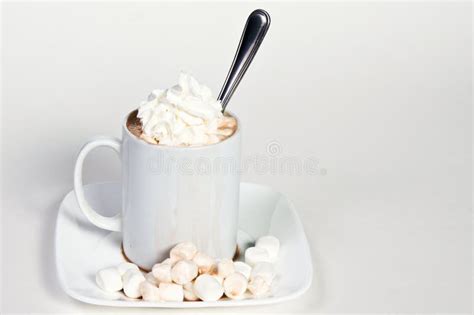 cup of hot chocolate with whip cream and marshmallows stock image image of delicious