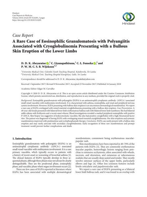 Pdf A Rare Case Of Eosinophilic Granulomatosis With Polyangiitis