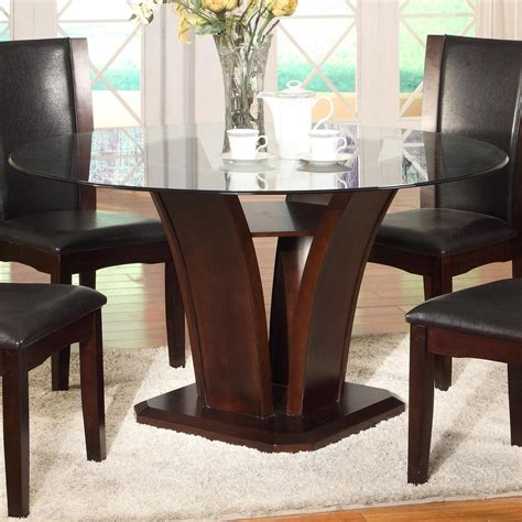 See more ideas about glass dinning table, dining table, table base. Crown Mark Camelia Espresso Round Glass Top Dining Table ...