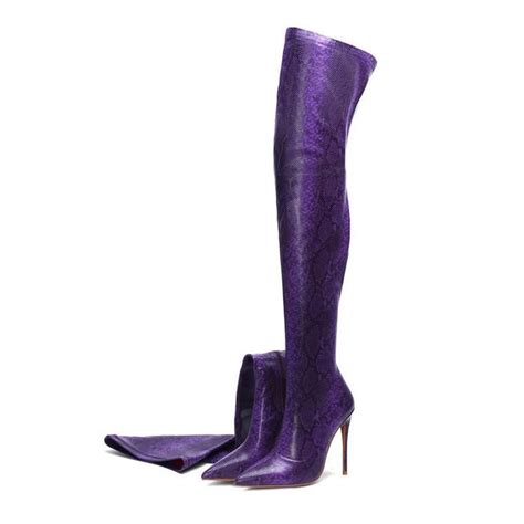 Purple Snakeskin Thigh High Boots In 2020 Cowboy Boots Women Fashion