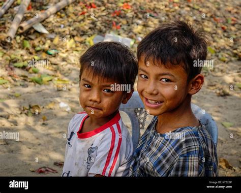 Bagan Myanmar Feb 21 2016 Portrait Of Burmese Boys At Village In