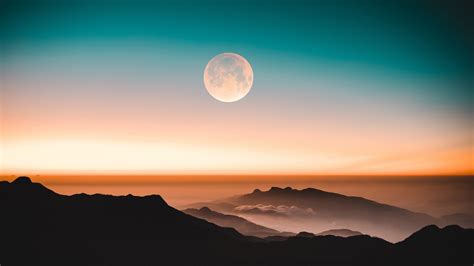 Download Adams Peak Mountains Moon Horizon Landscape Sunset