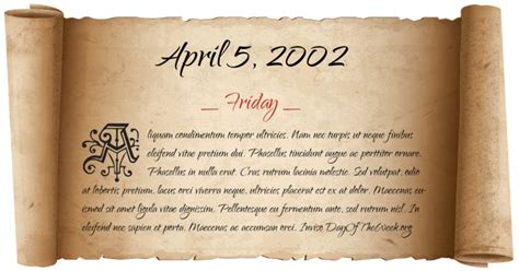 What Day Of The Week Was April 5 2002