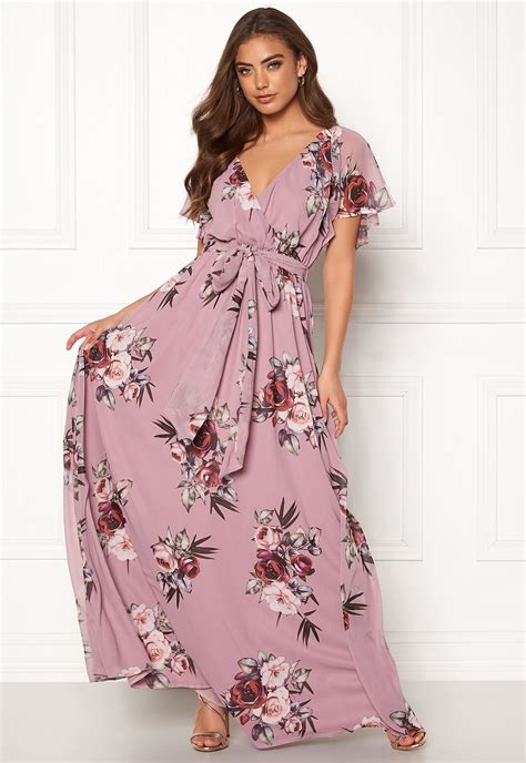 Goddiva Floral Sleeve Maxi Dress Lavender Bubbleroom