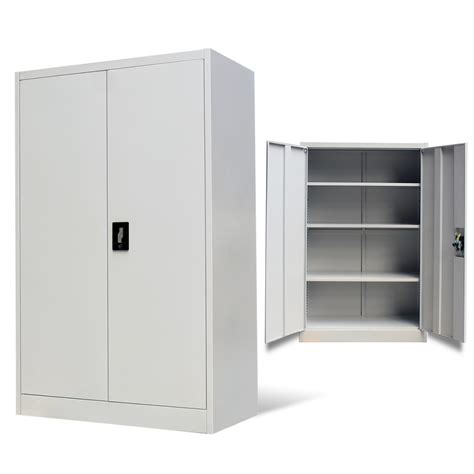 Metal Cabinet For Office With 2 Doors 140 Cm Gray Steel Storage
