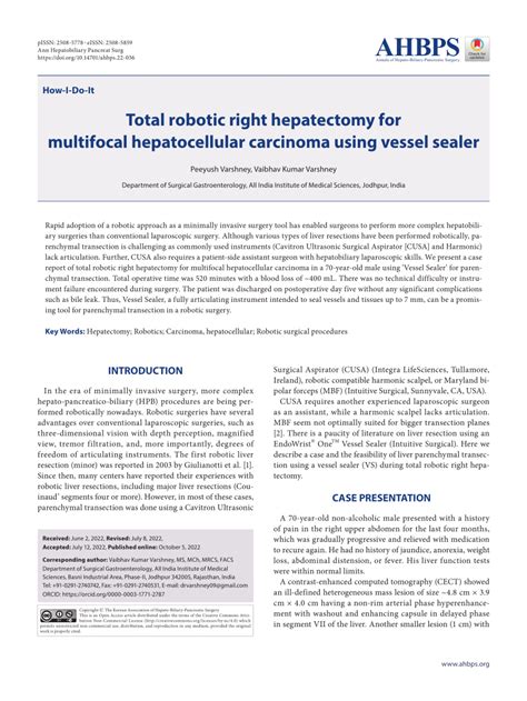 Pdf Total Robotic Right Hepatectomy For Multifocal Hepatocellular