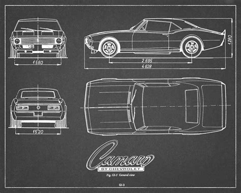 Chevy Camaro Blueprint Car Decor Wall Art Etsy