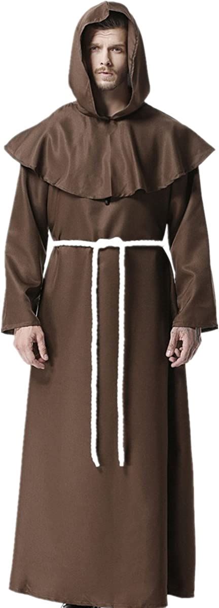Uk Mens Medieval Monk Sorcerer Priest Cloak Friar Hooded Robe Costume