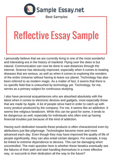 Write one to three paragraphs citing specific examples from the class. Writing reflective essay examples, personal reflective sample