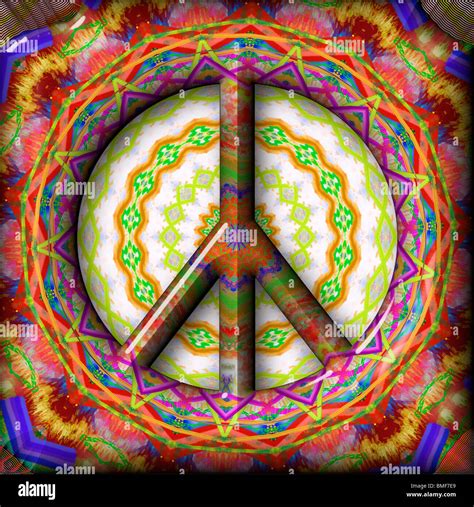 Psychedelic Peace Sign On Kaleidoscopic Background Stock Photo Alamy