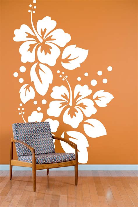 Large Hibiscus Flowers Pattern Wall Decal Custom Vinyl Art Stickers
