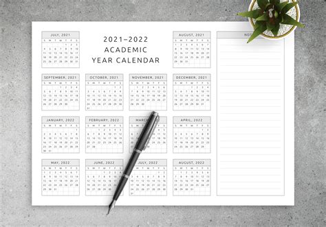Download Printable Academic Year Calendar Template Pdf