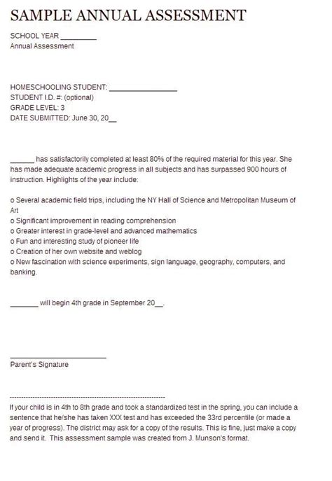 Letter of "Sample Annual Assessment" | Home Schooling | Pinterest