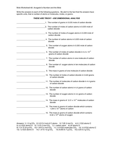 Moles And Avogadro S Number Worksheets