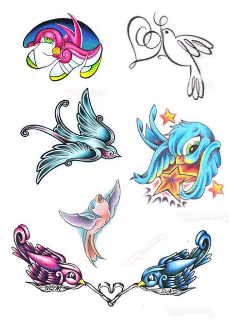 Colored Flying Birds Tattoos Design
