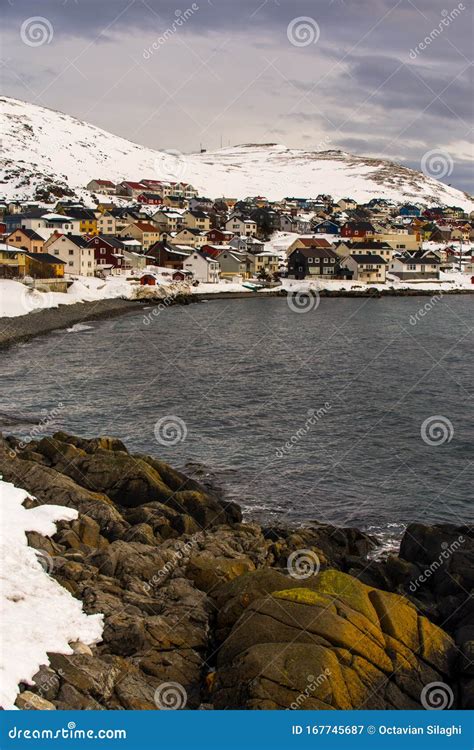 The Lovely Coastal Town And Port Of Honningsvag Norway Near Nordkapp