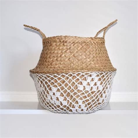 Clearing them up has never been so much fun. ULA Seagrass Baskets White Macramé Beach Basket, storage ...