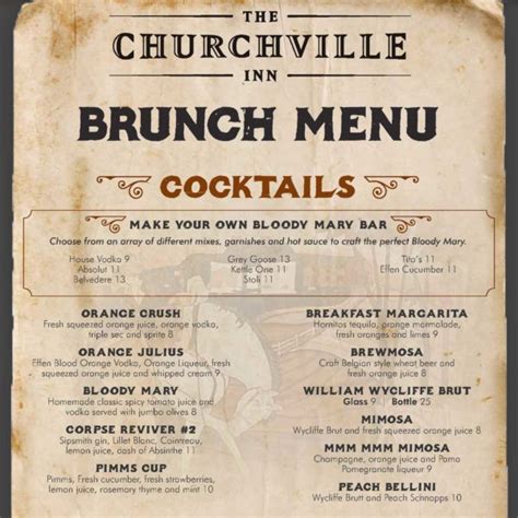 Churchville Inn Brunch Menu Drinks The Churchville Inn