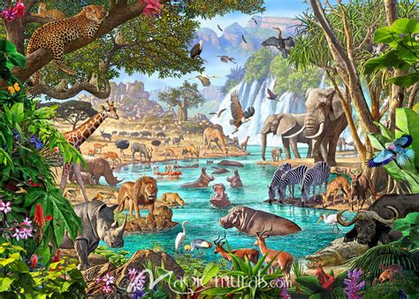 African Waterhole Wallpaper Wall Mural By Magic Murals