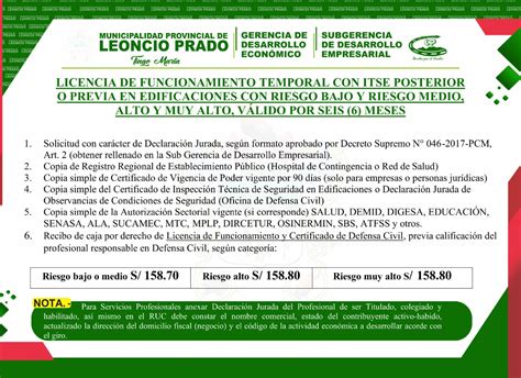 Licencia De Funcionamiento Municipalidad Provincial De Leoncio Prado Tingo Mar A