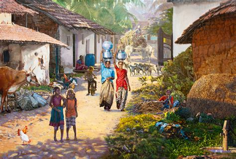 Village Scene In India Dominique Amendola Figures Painting And