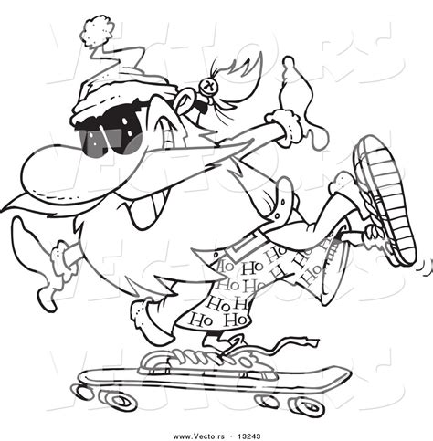 Vector Of A Cartoon Santa Skateboarding Coloring Page Outline By