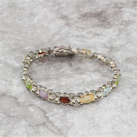Semi Precious Gemstone Bracelet Qvc 925 Sterling Silver Multi Color Ebay