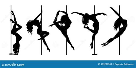 Set Of Silhouette Pole Dance Exotic Black On White Stock Vector Illustration Of Sensuality
