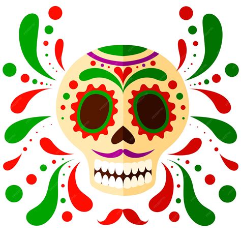 Premium Vector Colorful Mexican Skull Mask Day Of The Dead Skull Cartoon Style Sugar Skull