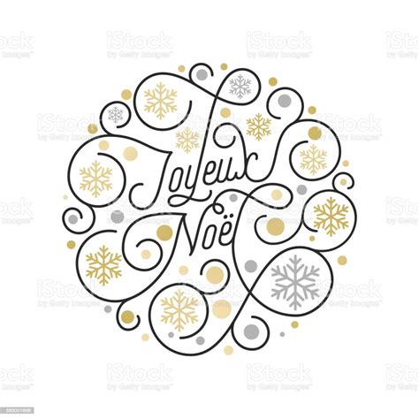 Joyeux Noel French Merry Christmas Calligraphy Lettering And Golden