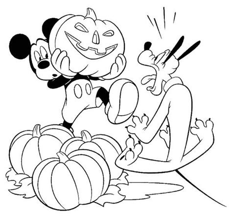 Mickey Surprised Pluto With Halloween Pumpkins Coloring Page : Kids