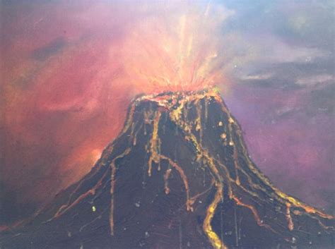 Volcano Painting Natural Landmarks Artwork