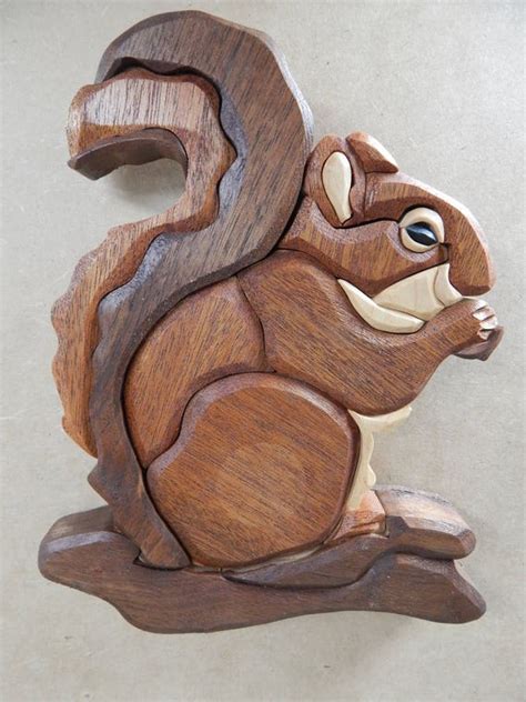 Squirrel Wood Intarsia Wall Hanging Handcrafted Scroll Saw