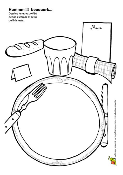 Illustration d'un garçon de manger son petit déjeuner à la maison. Coloriage estomac sur Hugolescargot.com
