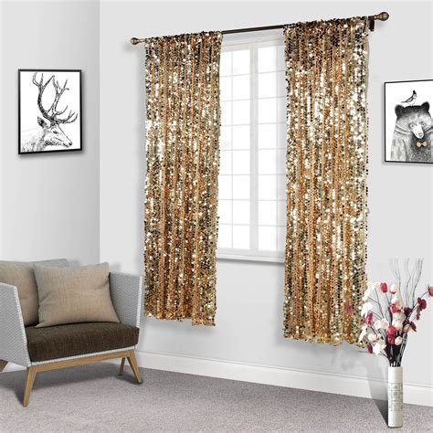 2 Pack 52x96 Champagne Big Payette Sequin Window Treatment Home