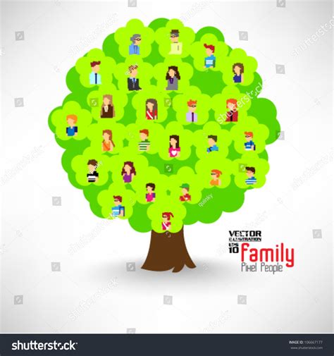 Family icon flat design eps royalty free vector image. Large Group Pixel People Family Tree Stock Vector ...