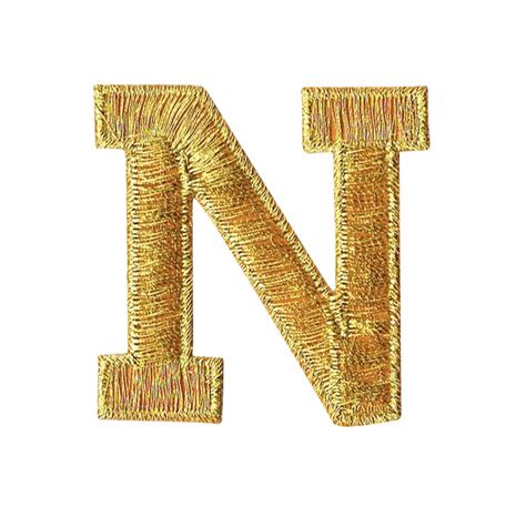 Alphabet Letter N Color Gold 2 Block Style Iron On Embroidered