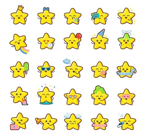 Conjunto De Estrellas Kawaii De Dibujos Animados Iconos De Elementos